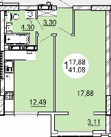 Однокомнатная квартира 41 м² на 1 этаже 5 этажного дома цена 2 709 000 руб. 